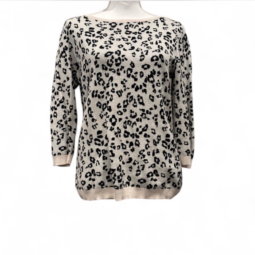 Ann Taylor Factory Leopard Print Sweater - Black and Cream